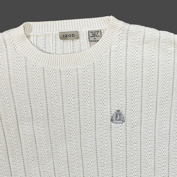 Izod Other - VTG IZOD Ivory Cable Knit Cotton‎ Fisherman Sweater Mens XXL Embroidered Crest